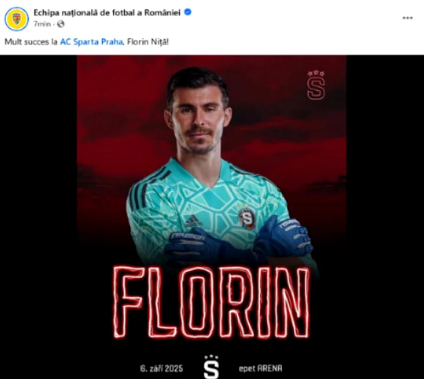 FRF a anunțat eronat transferul lui Florin Niță la Sparta Praga   Foto/Facebook
