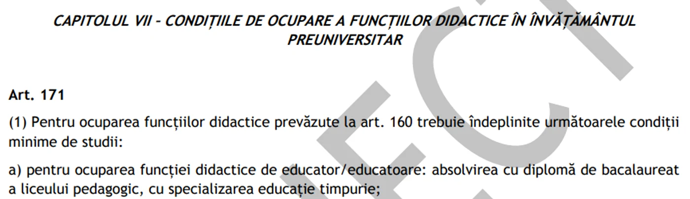 Foto: Captură proiectul legii învățământului preuniversitar