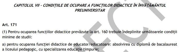 Foto: Captură proiectul legii învățământului preuniversitar