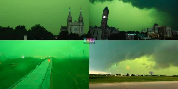 cerul într-o nuanţă de verde neon in SUA FOTO Twitter 