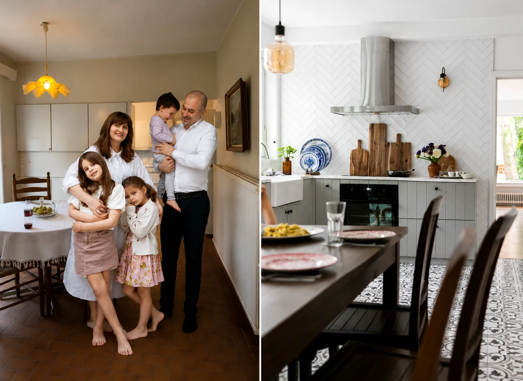 Iulia Manea, aka Jetaime_antiques, soțul ei, Eugen și cei trei copii ai lor / foto: Lovedeco