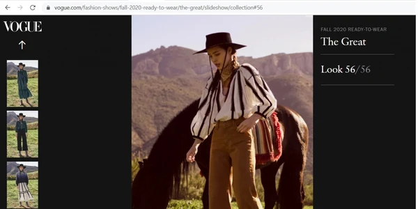 Piesă din colecţia brandului „The Great” apărută în revista Vogue - copie după iile româneşti Foto vogue com
