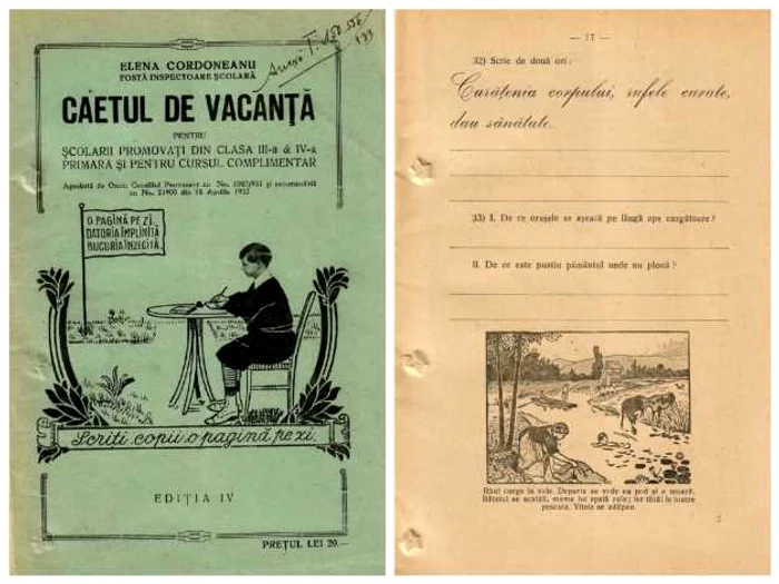 Caietul de vacanţă era obligatoriu pentru elevii care studiau în urmă cu 90 de ani