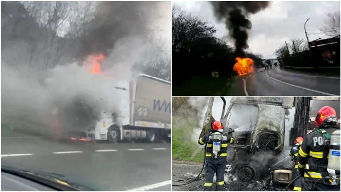 Un autotren a luat foc în timp ce circula pe DN6.
