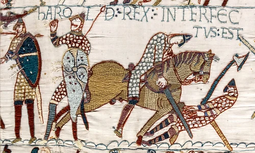 Tapiseria de la Bayeux, scena nr. 57. Moartea regelui Harold (© Myrabella / Wikimedia Commons)