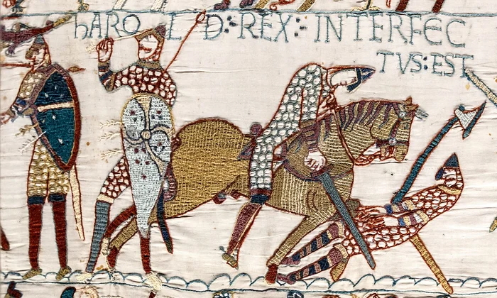 Tapiseria de la Bayeux, scena nr. 57. Moartea regelui Harold (© Myrabella / Wikimedia Commons)