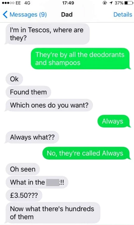 Fiica i-a dat mesaj tatălui să-i cumpere absorbante