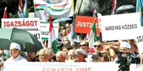 Manifestanţii au purtat steaguri ale Ungariei şi au scandat lozinci pentru autonomia Ardealului