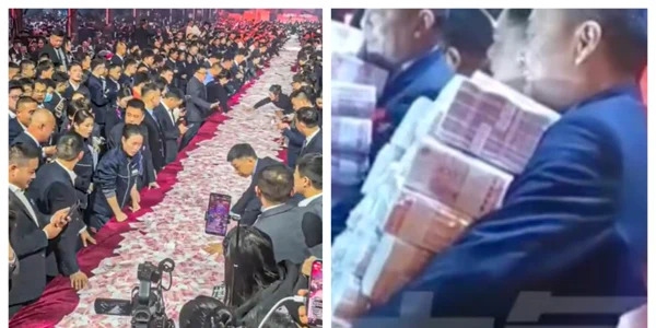 Video O companie chineză a oferit angajaților bonusuri de 70% din profit. Sumele astronomice, aduse pe mese și distribuite în numerar