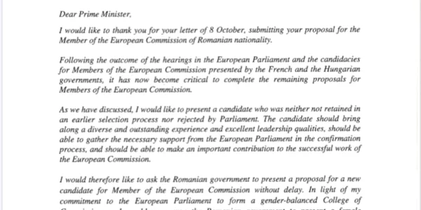 scrisoare ursulei von der leyen catre viorica dancila pe tema propunerii de comisar european foto facebook