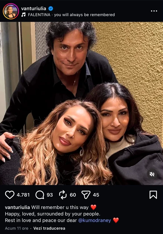 Iulia Vântur, în doliu. Foto: captură social media