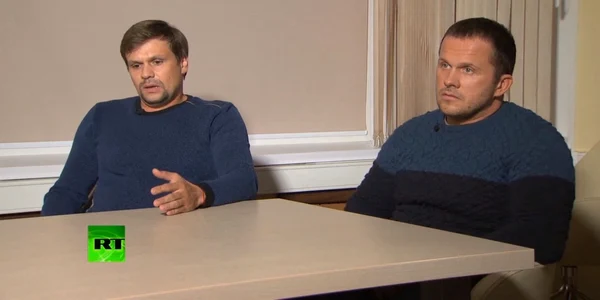 Cei doi suspecţi ruşi în cazul otrăvirii fostului agent Serghei Skripal şi a fiicei acestuia Captură foto Russia Today