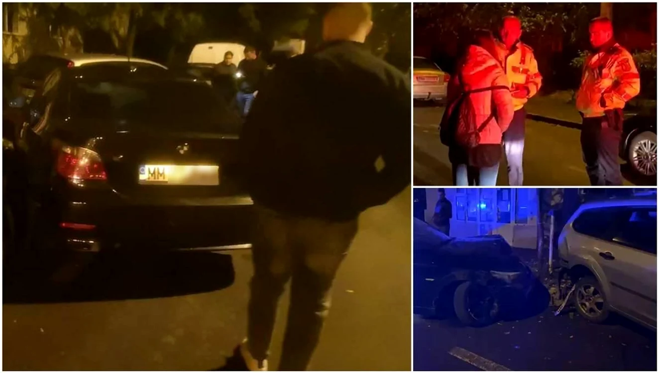 
    BMW-ul a lovit șase mașinii aflate într-o parcareFoto: observatornews.ro  