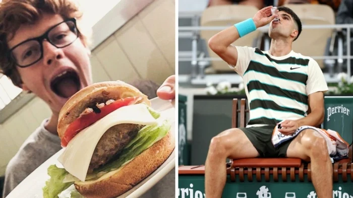 Jannik, stânga, mai dă „iama” în câte un hamburger