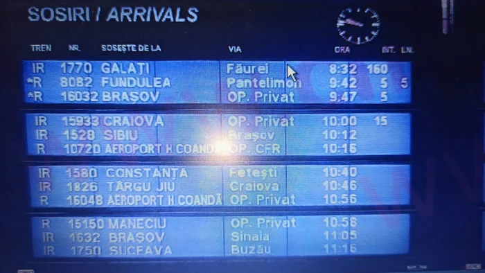 IR 1770 Galați-București Nord apărea dimineață pe tabelă cu o întârziere de 160 de minute la Făurei și s-au mai acumulat pe parcurs