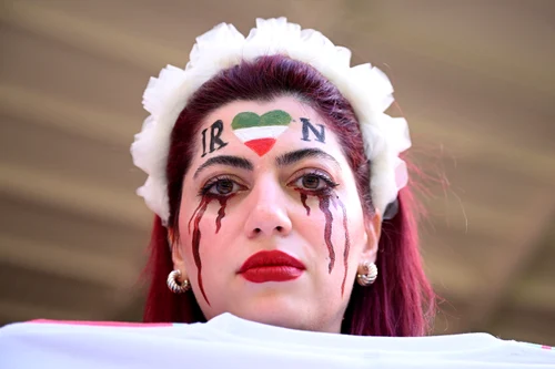 Protest față de moartea iraniencei Mahsa Amini la CM Qatar 2022. FOTO Getty Images 