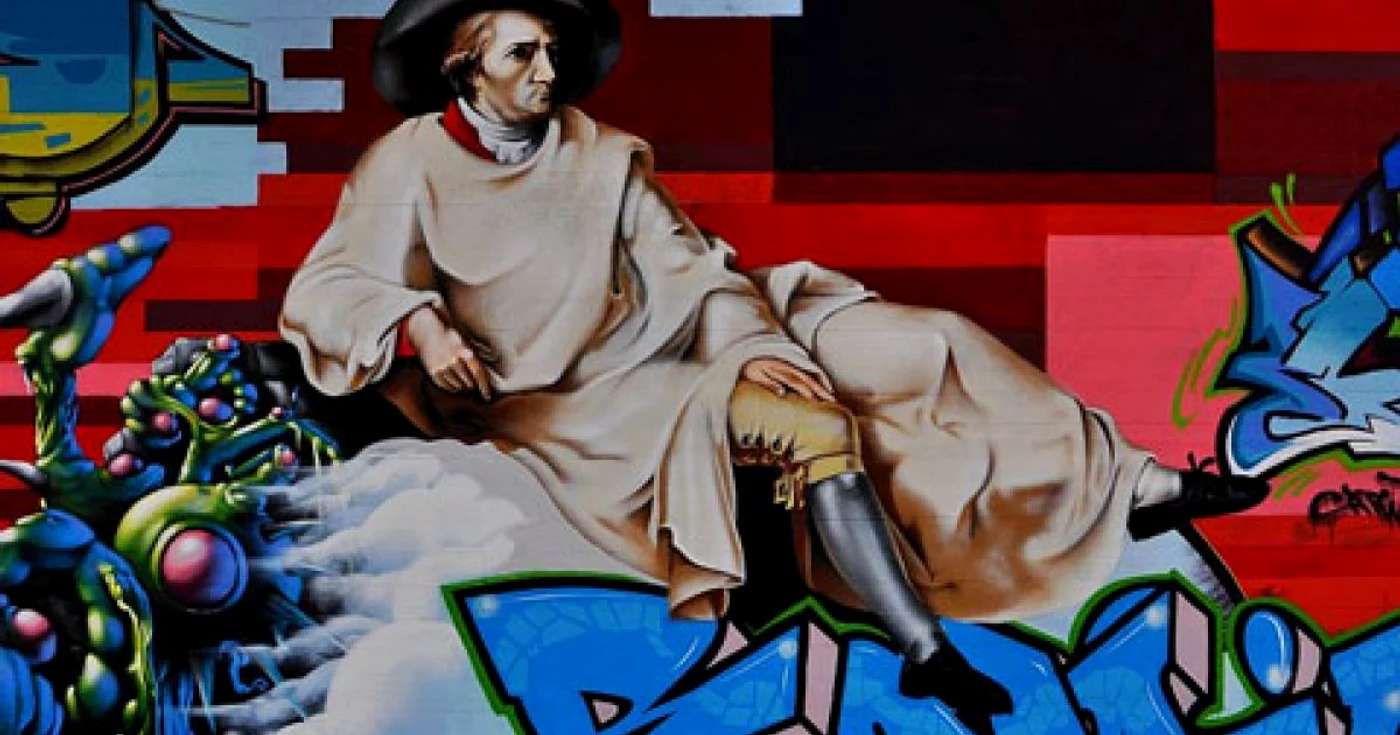 Portretul eseistului Johann Wolfgang Goethe pe un zid din Frankfurt (Germania) FOTO: flavorwire.com