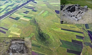 Vedere aeriană a sitului arheologic Baraleti, cu zone în care au fost efectuate săpături arheologice (Samtskhe-Javakheti Project. © Antiquity (2026). DOI: 10.15184/aqy.2026.10331)