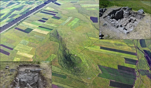 Vedere aeriană a sitului arheologic Baraleti, cu zone în care au fost efectuate săpături arheologice (Samtskhe-Javakheti Project. © Antiquity (2026). DOI: 10.15184/aqy.2026.10331)