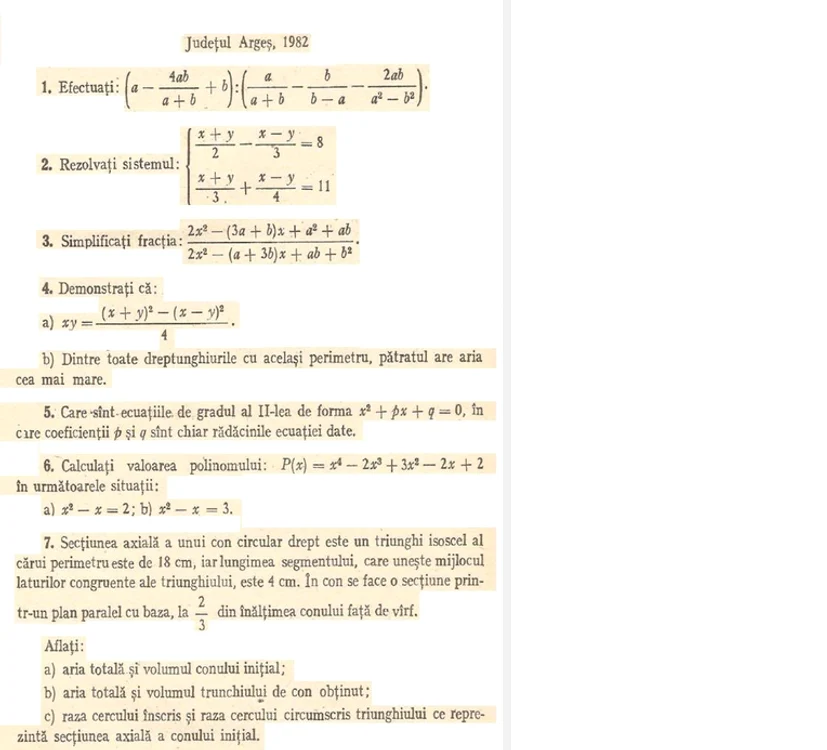 În 1982, subiectele de Bac la Matematică erau mult mai complexe