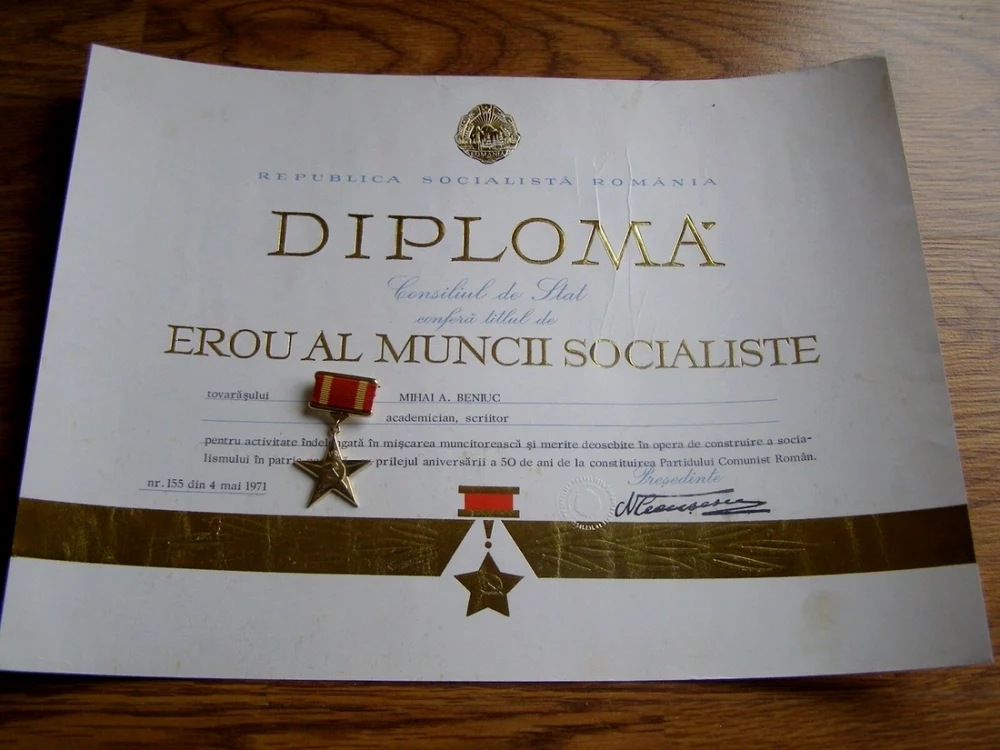 diploma ceausescu pentru scriitorul mihai beniuc la vanzare foto ebay