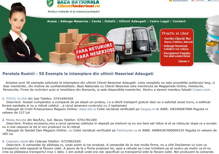 Site-ul vinde firmelor datele personale ale românilor care au adus prejudicii magazinelor online