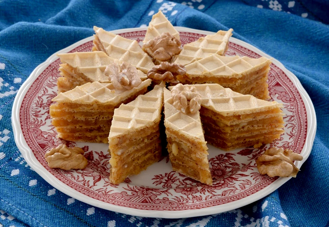 Prăjitură cu vafă și cremă caramel