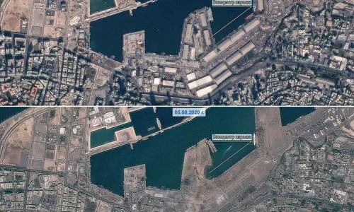 Rusia transmite Libanului imagini din satelit ale portului Beirut dinainte şi după explozie jpeg