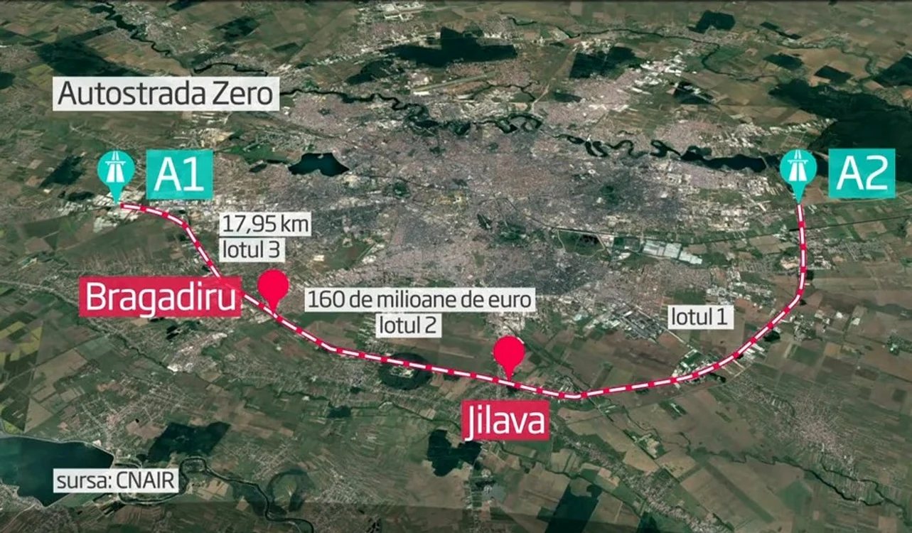 Așa arată inelul Autostrăzii Zero care va dubla practic Centura Capitalei, pe zona de sud