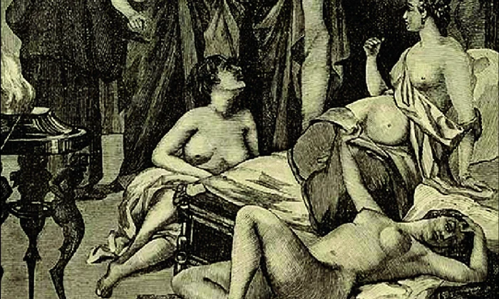An ancient Greek Brothel 19th century engraving from the treatise History of png