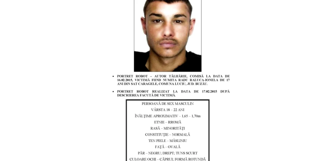 Potretul a fost realizat după descrierea făcută de victimă, o tânără de 17 ani, din comuna Luciu