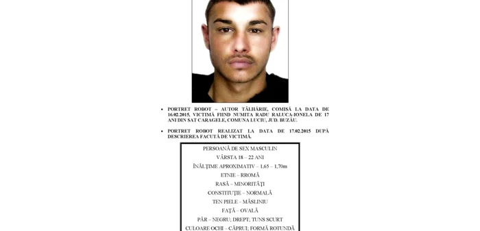 Potretul a fost realizat după descrierea făcută de victimă, o tânără de 17 ani, din comuna Luciu