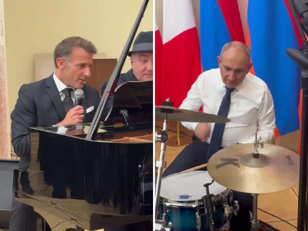 Emmanuel Macron și Nikol Pașinian/FOTO: X @AgnesVahramian