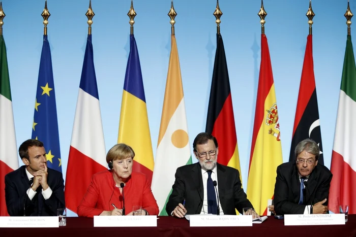 Conferinţa de la Palatul Elysee, cu liderii Franţei, Germaniei, Spaniei şi Italiei/ Foto: EPA