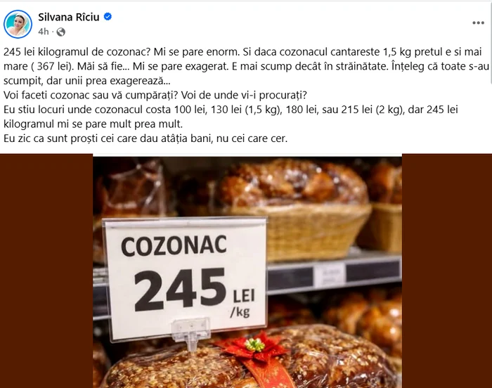 Postarea de pe Facebook a Silvanei Rîciu 