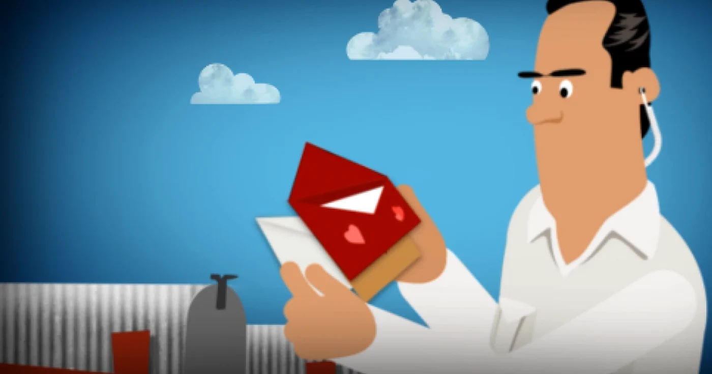 Poştaşul Gmail, citind mail-urile de Valentine's Day