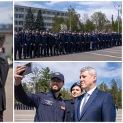 Cătălin Predoiu, alături de studenții Academiei de Poliție înainte de Paște. FOTO: colaj MAI