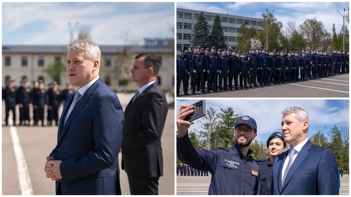 Predoiu în vizită la Academia de Poliție. FOTO: colaj Facebook MAI
