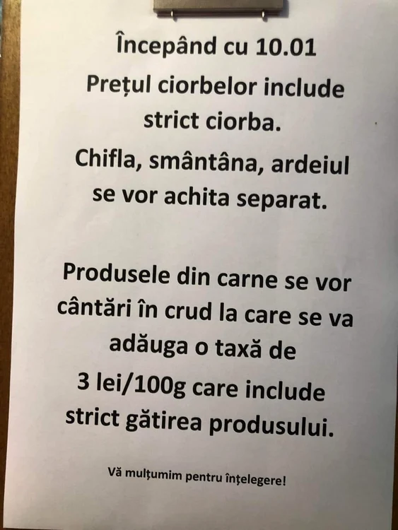 Anunț dintr-o carmangerie. FOTO: Meniu.TV