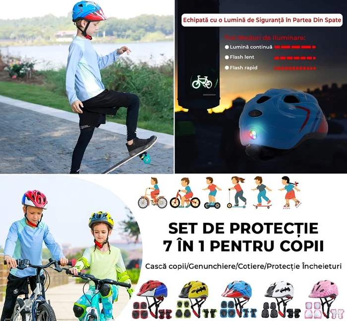 Imagine de promovare a setului protecție Elindor® 7 în 1 cască pentru copil 3-8 ani / eMAG