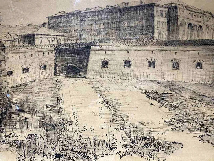 Franz Ferch - Bastionul cu teatrul. Desen în tuș, databil în anii 1950