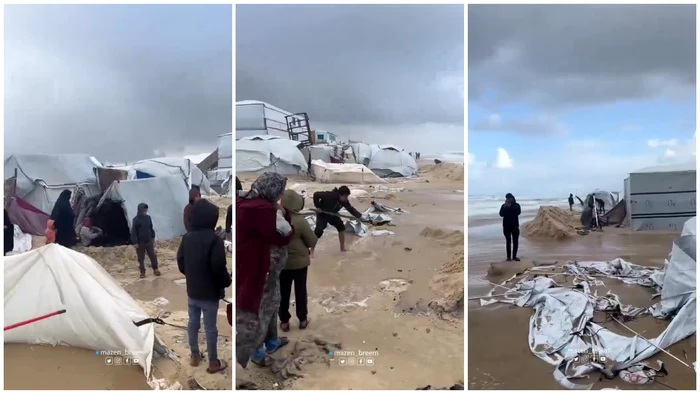 VIDEO Ploile torențiale agravează situația din Fâșia Gaza. Mii de familii au acum corturile inundate: „Copiii mei tremură de frig și frică”