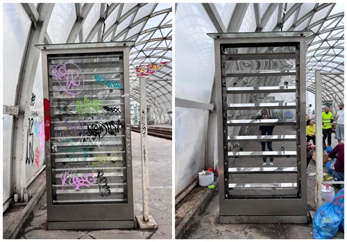 Zeci de voluntari au curățat stația STB de pe Pasajul Basarab FOTO Facebook / Oraș Curat