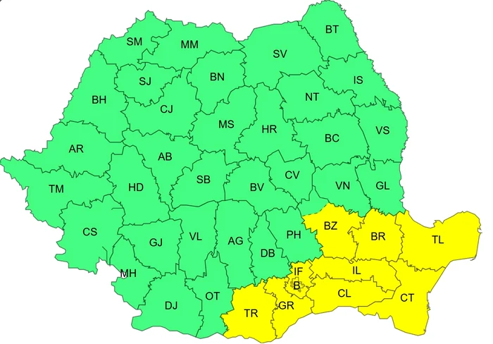 Cod galben de vânt, sâmbătă, 6 decembrie FOTO: ANM