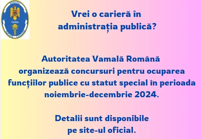Autoritatea Vamală Română organizează concursuri pentru posturi / FOTO: Facebook