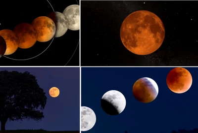 Luna Sângerie și fazele Eclipsei Totale de Lună Colaj capturi video YouTube DMS 