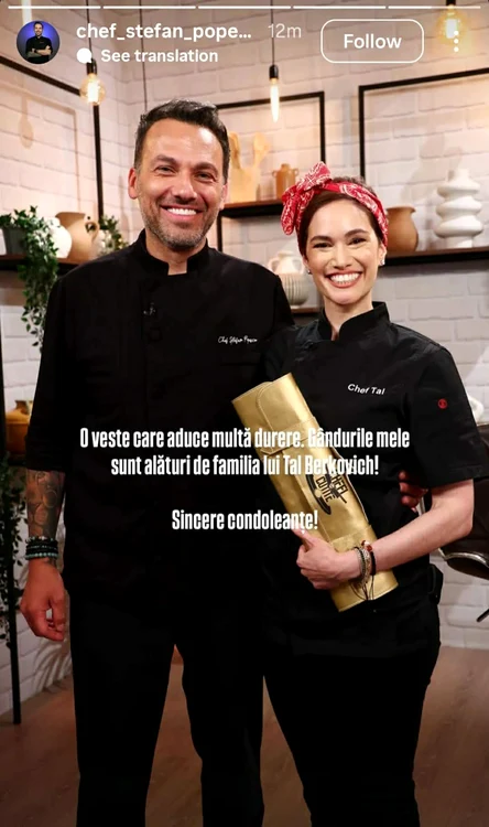 Chef Ștefan Popescu regretă moartea lui Tal - Foto: Instagram