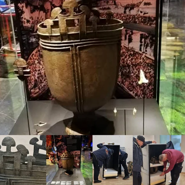 Cazanul hunic descoperit la Ionești, județul Dâmbovița (© Facebook / Muzeul de Istorie Dâmbovița)