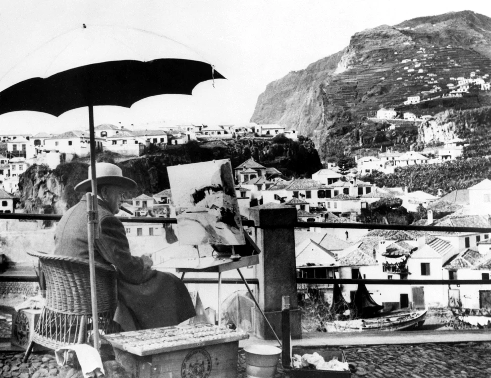 Pictând,  într-o staţiune portugheză,  în 1950