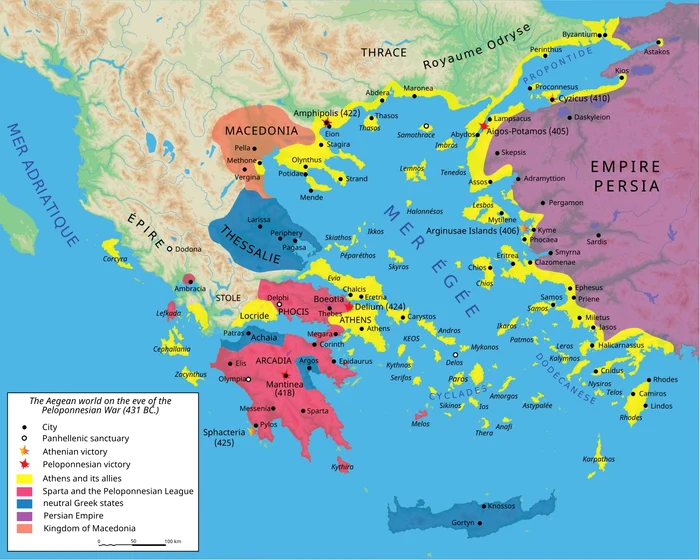 Imperiul Atenian (galben) în timpul războiului peloponesiac (© Wikimedia Commons)